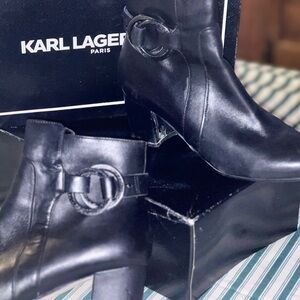 Karl Lagerfeld Black Heeled Boots with Buckle Detail
